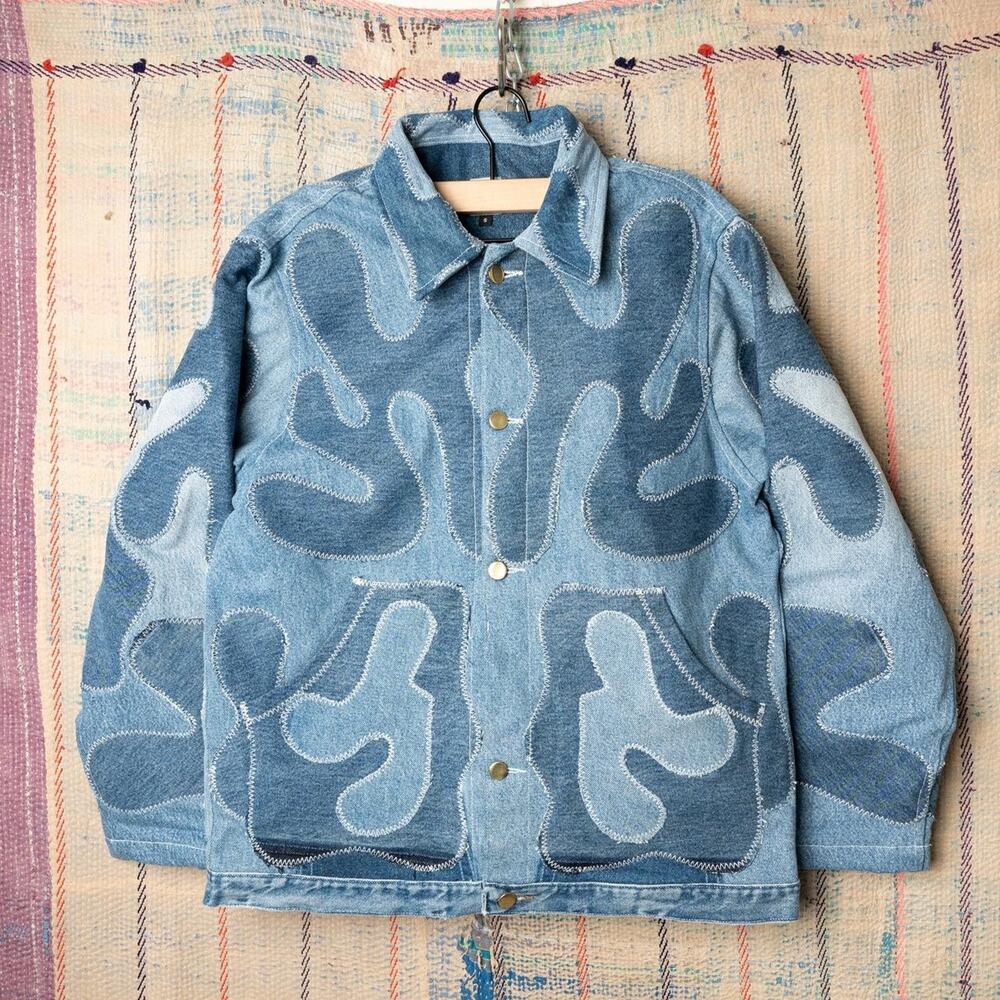 Custom upcycled patchwork denim jacket